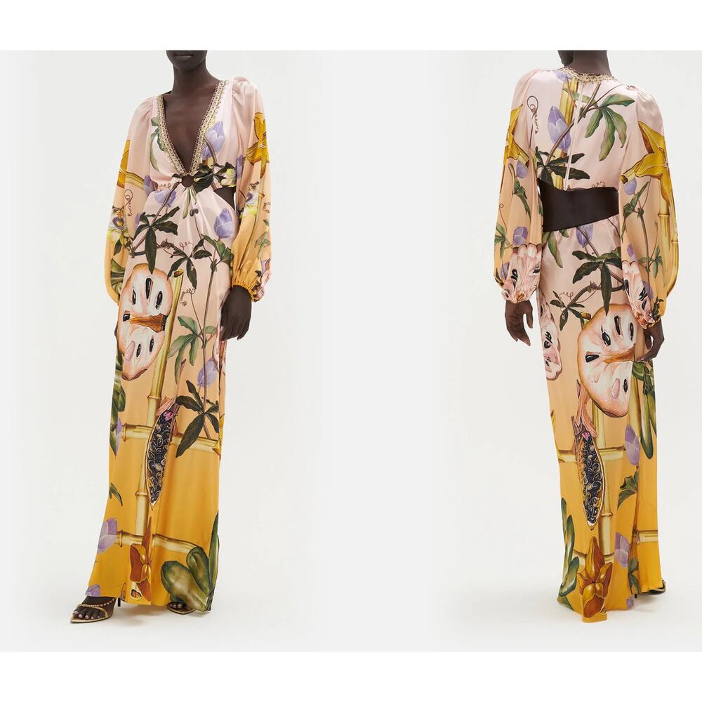 Camilla U-Ring Cut Out Dress in Original Sin‎ Silk Maxi Size L NEW - Picture 10 of 12